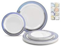 " OCCASIONS" 240 Plates Pack,(120 Guests) Heavyweight Wedding Party Disposable Plastic Plates Set -120 x 10.5'' Dinner + 120 x 7.5'' Salad/Dessert (Louvre Blue/Silver)