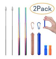 TOUGS Reusable Collapsible Straws, Telescopic Rainbow Stainless Steel Aluminum case, Silicone Tips, 2 Pack