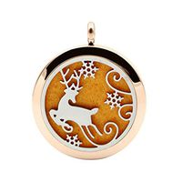 Deals Aromatherapy Necklace ZYooh Vintage Locket Essential Oil Diffuser Necklace Fragrance Jewelry Gift by ZYooh(Christmas Deer) (Rose Gold)