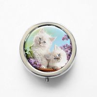 RhyNSky Animal Persian Cat Mini Portable Pocket Pill Box Case Holder for Purse, 3 Compartments, Silvery, FS113