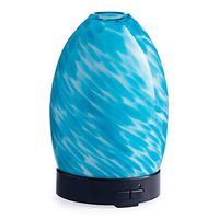 Airomé Aegean Sea Hand-Blown Glass Essential Oil Diffuser|100 mL Humidifying Ultrasonic Aromatherapy Diffuser 8 Colorful LED Lights, Intermittent & Continual Mist Auto Shut-Off, Cyan Blue and White