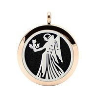 316L-Stainless Steel Aromatherapy Essential Oils Diffuser Necklace Antiqued Angel Girl Holy Carved Locket Pendant 30mm