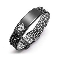 Diabetic Medical Alert Bracelet for Men Sport Waterproof 6.5 to 8 inches Free Engraving