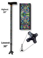 Walking Cane Adjustable T Handle with Footed Cane Tip Trippie Hippie Design