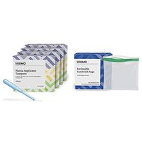 Amazon Brand - Solimo Plastic Applicator Tampons, Light Absorbency Multipack, Light/Regular/Super Absorbency, Unscented, 144 Count (4 Packs of 36) & Solimo Sandwich Storage Bags, 300 Count