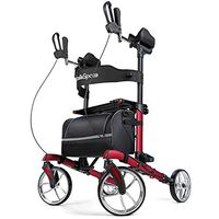 OasisSpace Upright Walker - Tall Walker with 10” Front Wheels Stand Up Walker with Backrest and Pad Armrest for Senior (Red)