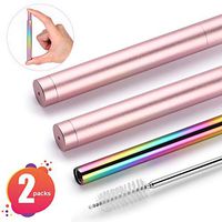Reusable Telescopic Straws,Himimi 2 Pack Holiday Gifts Metal Drinking Straws with Case,Portable Stainless Steel Straws Perfect for Travel, Home, Office (Rose Gold)