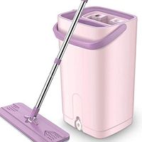 EAHKGmh Squeeze Flat Mop Bucket, Wet Dry Floor Cleaning Hand Free, Reusable Mop Pads, Stainless Steel Handle for Home Kitchen Floor Cleaning Microfiber Mop (Color : Pink)