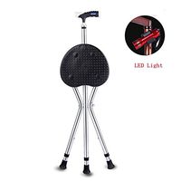 Folding Canes Seat Height Adjustment Walking Cane Chair Stool Deluxe Massage Crutches Seat Aluminum Walking Stick Travel aid for Elder (Black)