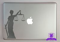 Overly Attached Decals Lady Justice Vinyl Decal Sized to Fit A 11" Laptop - Silver Metallic