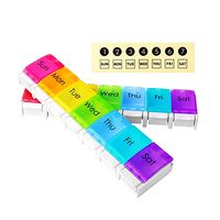 Label KINGDOM Weekly Pill Organizer with Easy Push Button, Travel Portable Pill Cases Organizers 7 Day, Daily Pill Box Odorless 7 Compartments to Hold Vitamin/Fish Oil (Rainbow) -2 Pack