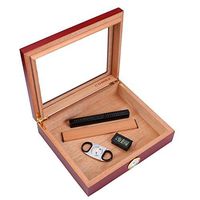 Cigar Humidor with Humidifier Hold 24 Cigars with Glass top Cherry Matt Finish