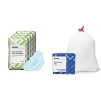 Amazon Brand - Solimo Ultra Thin Pads with Flexi-Wings for Periods, Long Length, Super Absorbency, Unscented, Size 2, 128 Count (4 Packs of 32) & Solimo Tall Kitchen Drawstring Trash Bags, 13 Gallon