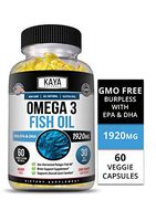 Kaya Naturals Omega 3 Fish Oil, 60 Count Softgels, 100% Pure Sea-Harvested Pelagic Fish Oil with No Fishy Aftertaste (60 Softgels)