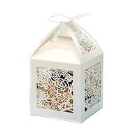 WINOMO Wedding Candy Box Roses Laser Cut Favor with Ribbons Bridal Shower Party Favors 50pcs (White)