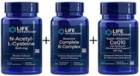 Life Extension N-Acetyl - L-Cysteine - Life Extension Bio-Active Complete B-Complex, Life Extension Super Ubiquinol COQ10 with Enhanced Mitochondrial Support (Bundle of 3) with Free ice Gel