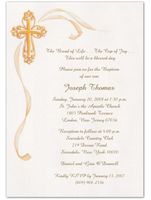 Cross With Gold Ribbon Baptism Christening Invitations - Set of 20