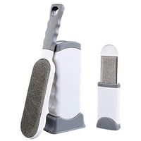 Pet Hair Remover Brush Set, Reusable Double-Side Fur Remover Lint Brush, Fur Dust Removal Tool Kit with Self-Cleaning Base for Pet Dog Cat Furniture Clothing Car Seat (Grey Brush (Small+Large))