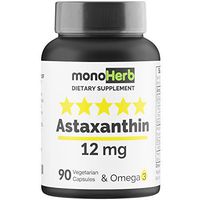 Astaxanthin 12 mg per Capsule - 90 Vegetarian Capsules with Omega-3 for Better Absorption