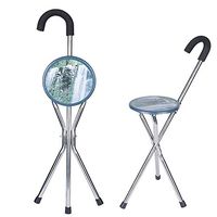 AD Folding Cane Seat Height Adjustable Aluminum Alloy Cane Stool 3 Legs Walking Stick