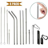 Esonmus Telescopic Reusable Straws, 6 Pack Eco Friendly Drinking Straws Set, Portable Telescopic Metal Straws with Cases, Dishwasher Safe Long Straws with Cleaning Brush and Keychain - Black& Silver
