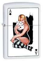 Zippo Lighter: Sexy Pin-Up Girl, Four Ace of Spades - White Matte 79554