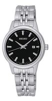 Seiko Quartz Black Dial Silver Plated Stainless Steel Women's Watch SUR835