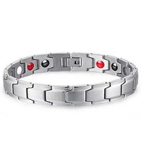 HiTreasure Mens Silver Stainless Steel 4 Elements Magnetic Therapy Negative Ions Germanium Link Bracelet For Arthritis Pain Relief Anti-Radiation(Imported,3000 Gauss Each Link)