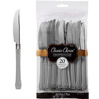 ELEGANI White Silver Premium Tableware; Classic Silver & Silver Premium Plastic Knives (2X Pack of 20ct Each)