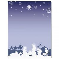 Nativity Silhouette Christmas Letter Papers - Set of 25 Christmas Stationery Papers are 8 1/2" x 11", Compatible Computer Paper