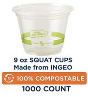 World Centric CP-CS-9Q 100% Compostable Ingeo Squat Cold Cups, 9 oz., Clear (Pack of 1000)
