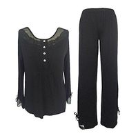 Sleepy Time Women's Bamboo Pajamas, Hot Flash Menopause Relief PJS, Round Neck (Black, X Large)