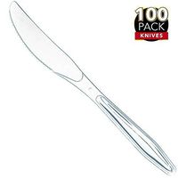 100 Clear Plastic Knives | Heavy Duty Plastic Silverware Knives | Fancy Plastic Cutlery | Elegant Disposable Knives Pack | Bulk Disposable Flatware | Plastic Utensils Set | Nice Disposable Silverware