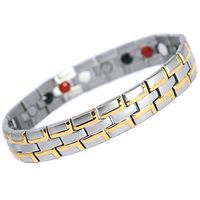 Novoa Quad-Element Satin Stainless Steel Magnetic Bracelet With Gold Accents - 12,800 Gauss B072J
