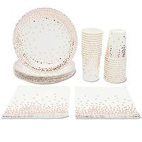 Rose Gold Party Supplies - Serves 24 Paper Cups, Plates and Napkins Set with Polka Dot Foil for Birthday, Bachelorette Party, Sweet 16, Baby shower