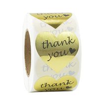 RBHK Gold Foil Thank You Sticker Heart Shape Labels, 500 Stickers per Roll (20 Rolls)