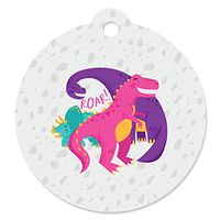 Roar Dinosaur Girl - Dino Mite T-Rex Baby Shower or Birthday Party Favor Gift Tags (Set of 20)