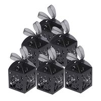 NUOBESTY 50pcs Halloween Hollow Boxes Candy Bags Halloween Black Cat Decoration Halloween Party Gift Favor Treat Candy Paper Boxes with Ribbons (Size 1)