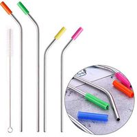 Tpingfe Reusable Drinking Straws, Bent Stainless Steel Metal Straws Silicone Cover and Brush, 4pcs