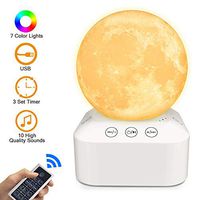 White Noise Machine,Sleep Sound Machines with Dimmable 7 Color Changing Moon Night Light Lamp 3D Printing,Relaxing Music Nature Sounds Therapy, Aids Sleeping,Stress Anxiety Relief Portable Sleep Timer