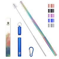 Collapsible Metal Straws Telescopic Reusable Rainbow Foldable Straws Eco-Friendly for Drinking Reusable Straws with Case Keychain Cleaning Brush Portable Stainless Steel 9.25 Inch 1 Pack