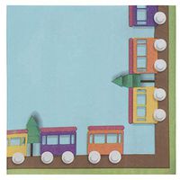 Cocktail Napkins - 150-Pack Luncheon Napkins, Disposable Paper Napkins Kids Birthday, Boy Party Supplies, 2-Ply, Toy Train Design, Unfolded 13 x 13 Inches, Folded 6.5 x 6.5 Inches