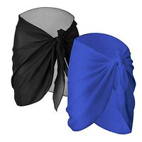 LQRACHEL 2 Pieces Beach Coverups for Women Solid Beach Sarong Pareo Swimwear Chiffon Wrap Blue