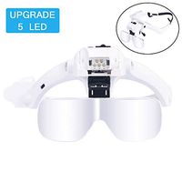 Headband Magnifier Glasses with 5 LED Lights Hands-Free Head Mount Magnifying Glasses for Jewelry Craft Watch Repair Hobby 5 Replaceable Lenses 1.2X 1.8X 2.5X 3.5X 4.5X