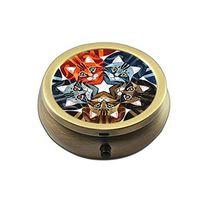 Pill Box Case Round Bronze Weekly Pill Organizers Case Decorative Boxes- Custom Fashion Style Bronze Pill Box Case for Purse- 3 Compartments Pill Box/Pill Case Pocket (Cats)