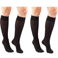 Truform Women's Fit Compression Socks, Cable Knit Pattern, 15-20 mmHg, Black, Medium (Pack of 2)