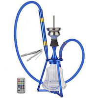 ADMY Hookah Set 45cm Aluminum Alloy mit LED lightm, 9-Hole Ceramic Diffuser, Crystal Glass Bottle, Stainless Steel Downpipe, Shisha Complete Set A03 (Dark Blue)