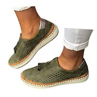 Veodhekai Womens Single Shoes Fringe Hollow-Out Round Toe Slip On Shoes Flat with Sneakers Green