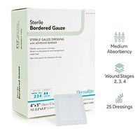 Sterile Bordered Gauze Dressing with Adhesive Border - 25 Count - 4"x5" - Individually Packaged - for Stage 2, 3 and 4 Wound Care - Latex Free