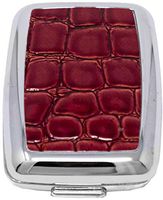 Red Faux Crocodile Leather Rectangular Curved Edges Pocket Purse Portable Travel Pill Box & Medicine Organizer (2 Compartments)